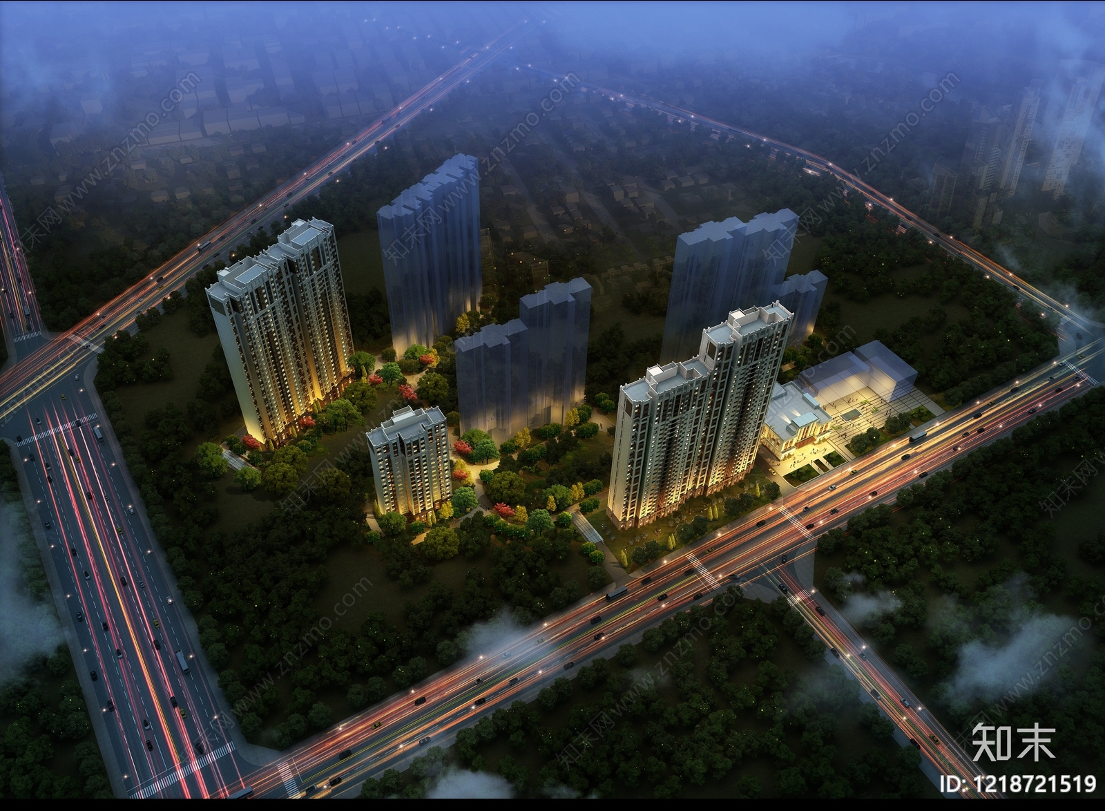 现代主义小高层住宅楼3D模型渲染效果图