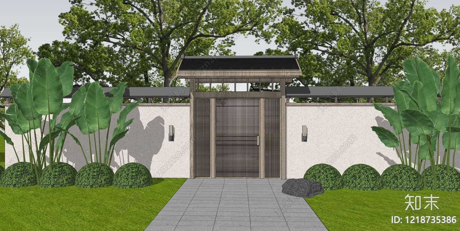 新中式入口大门SU模型下载【ID:1218735386】