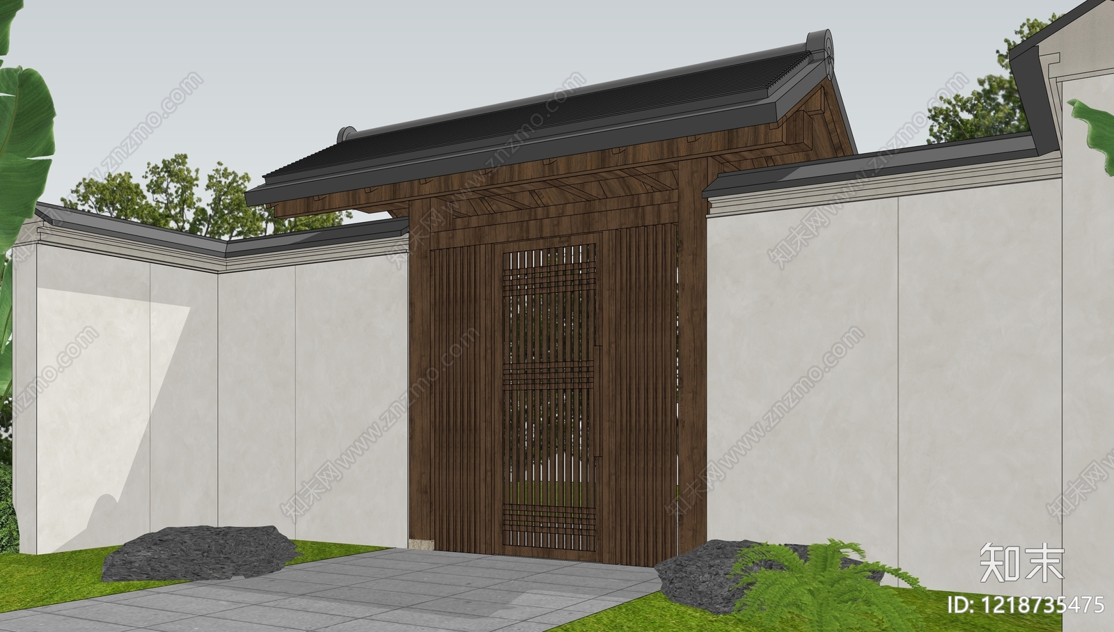 新中式入口大门SU模型下载【ID:1218735475】
