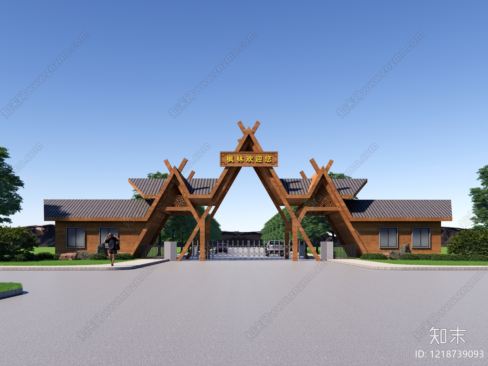 原木风大门SU模型草图