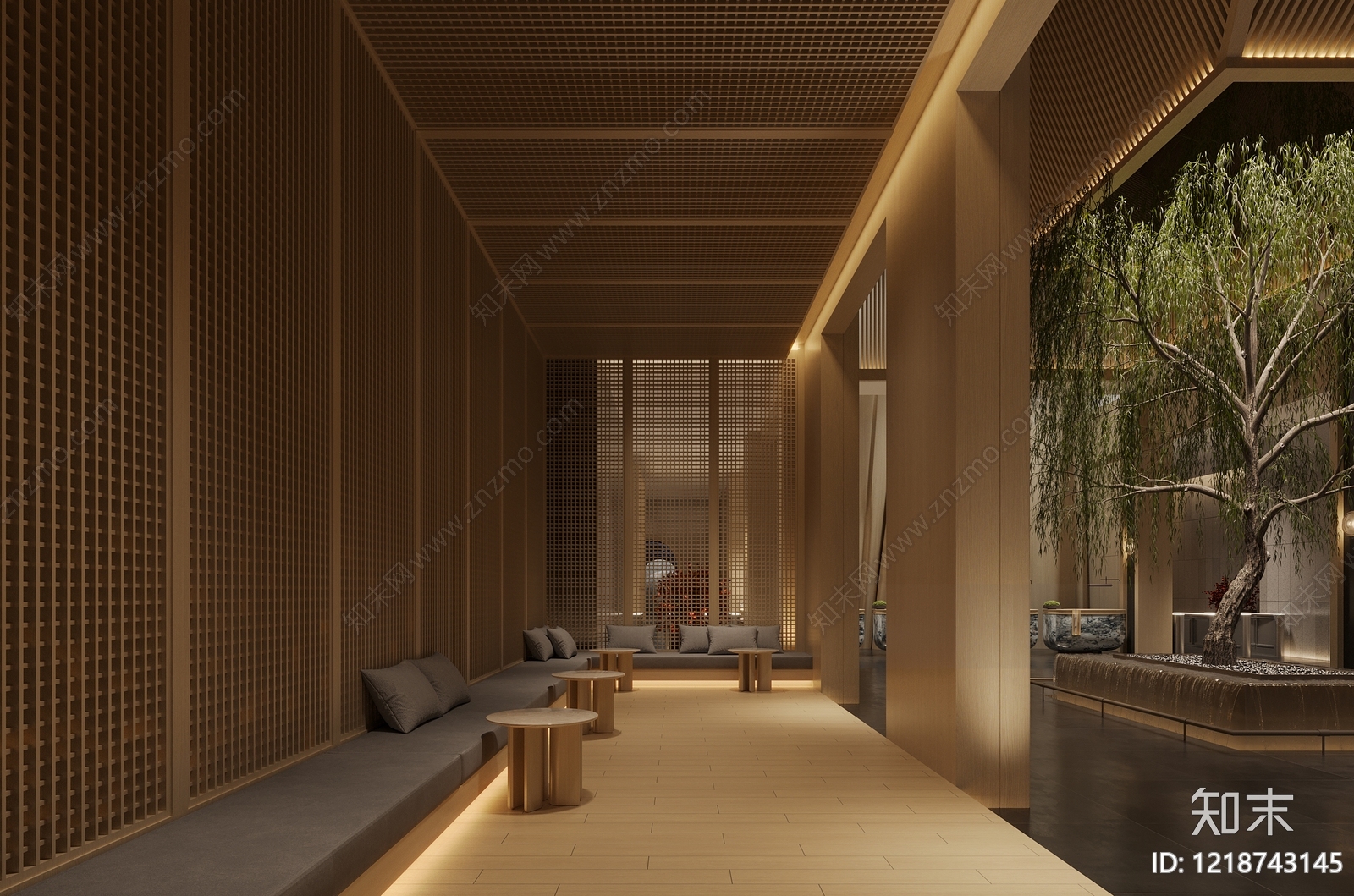 新中式酒店大堂3D模型下载【ID:1218743145】