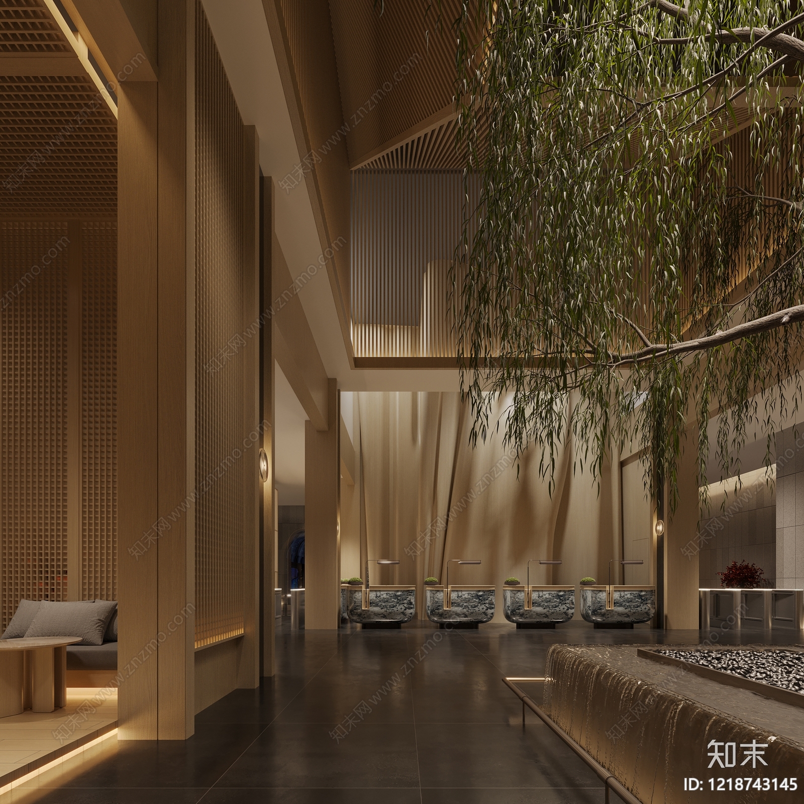 新中式酒店大堂3D模型下载【ID:1218743145】