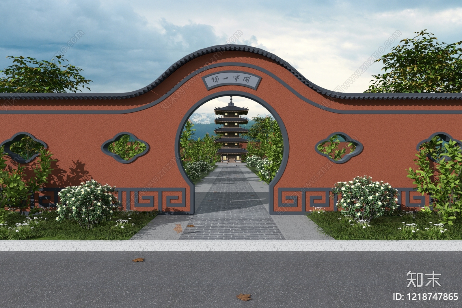 新中式公园景观3D模型渲染效果图