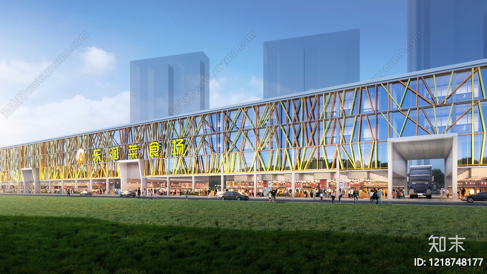 现代主义农贸市场3D模型渲染效果图