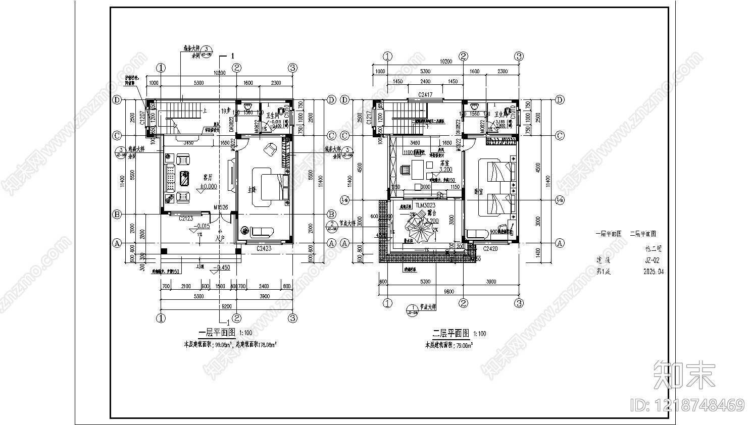 别墅建筑cad施工图下载【ID:1218748469】