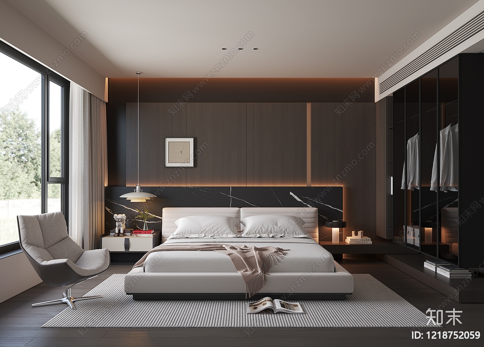 现代极简主卧3D模型下载【ID:1218752059】