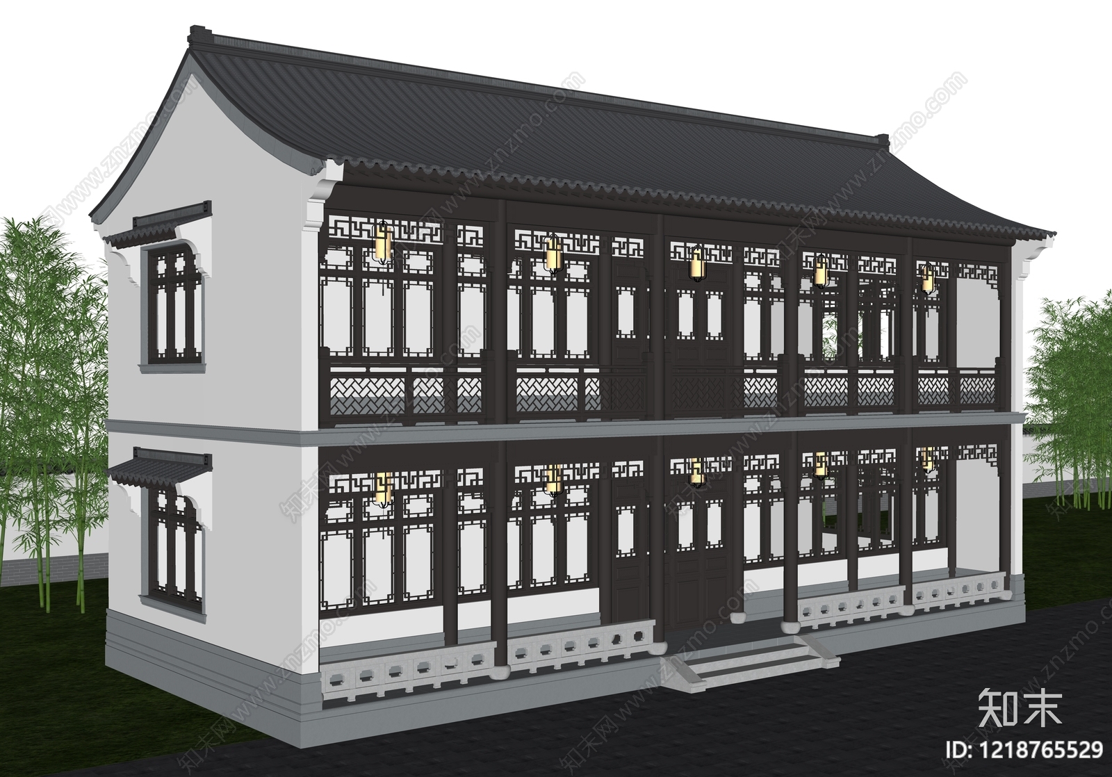 新中式古建筑SU模型下载【ID:1218765529】