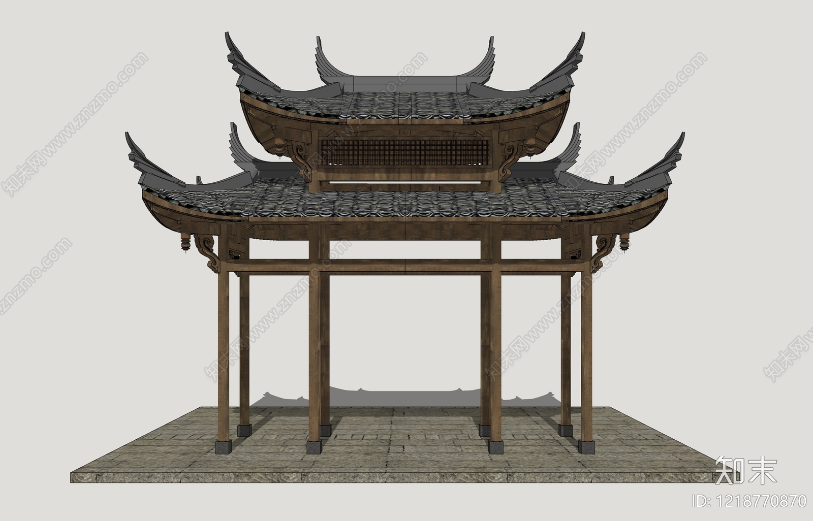 新中式古建筑SU模型下载【ID:1218770870】