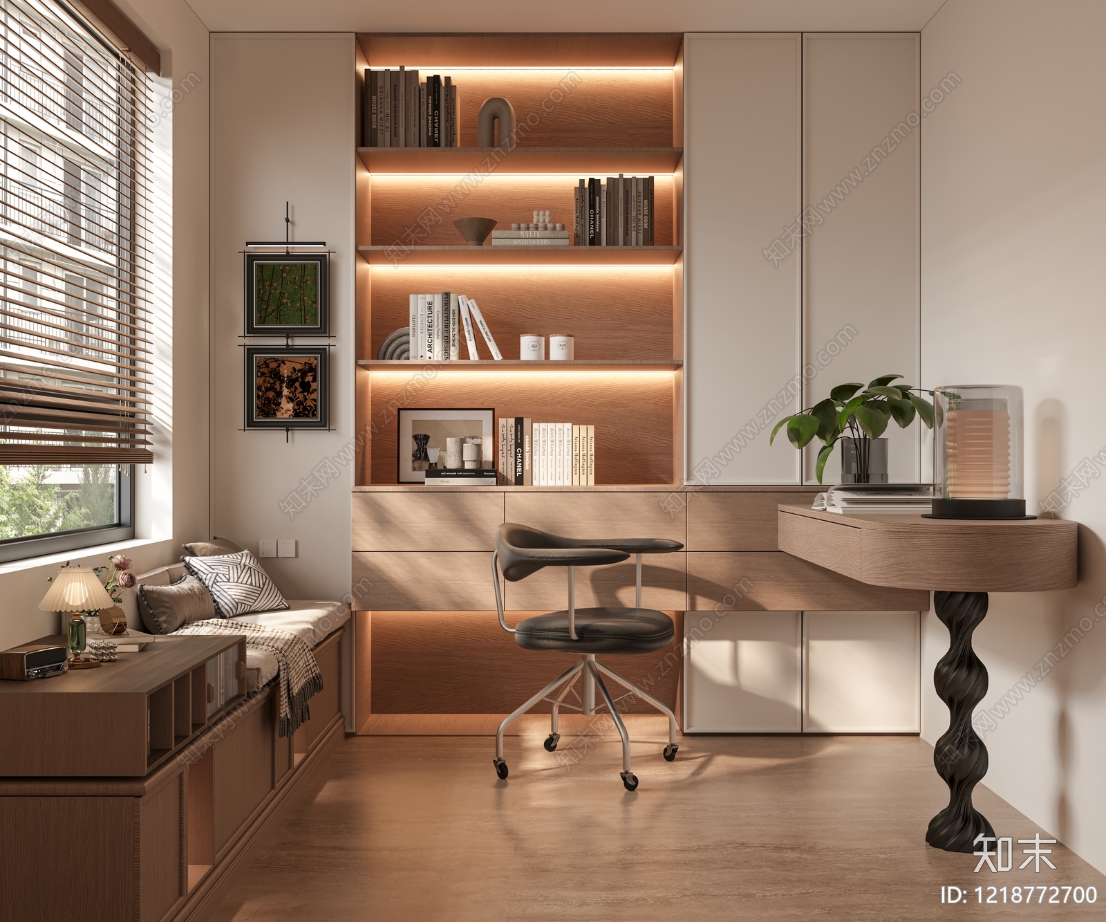 原木风书房3D模型下载【ID:1218772700】