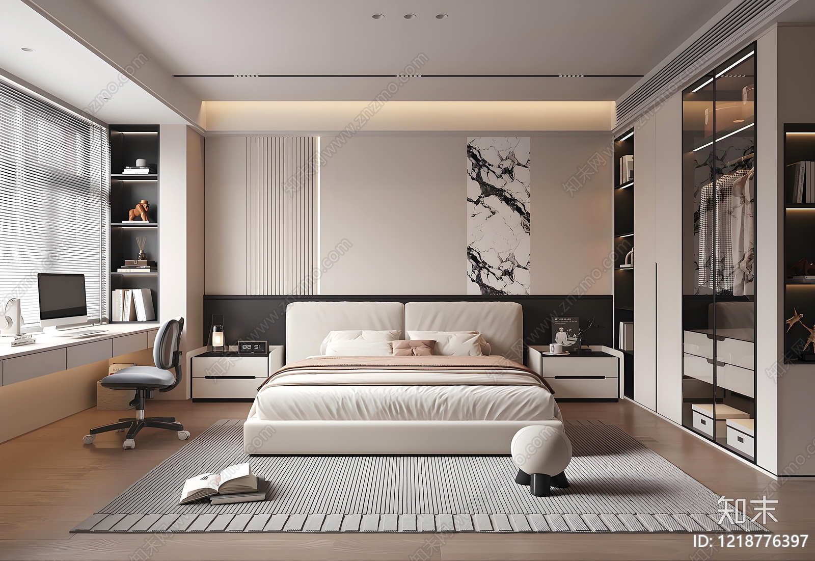 现代极简主卧3D模型下载【ID:1218776397】