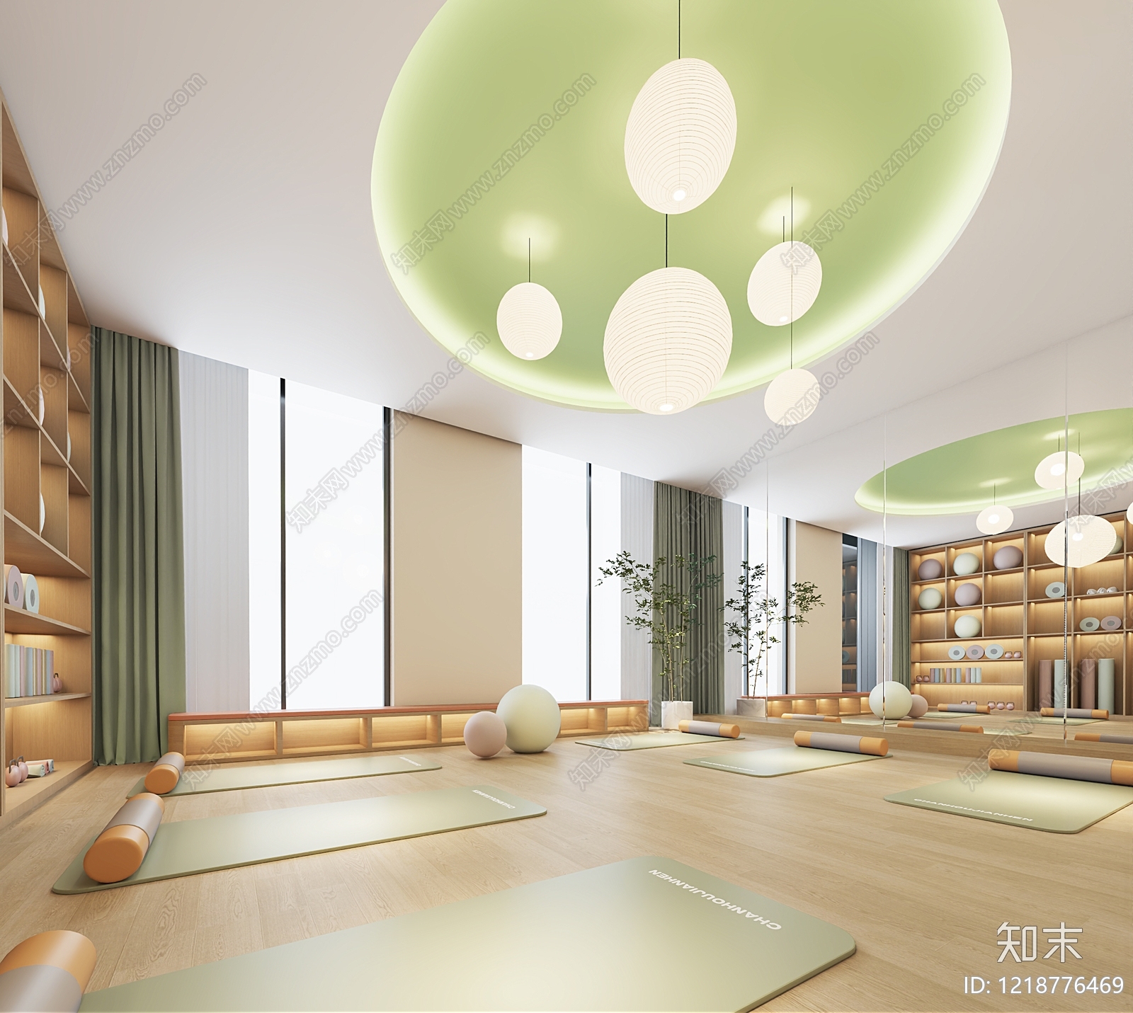 奶油风瑜伽室3D模型下载【ID:1218776469】
