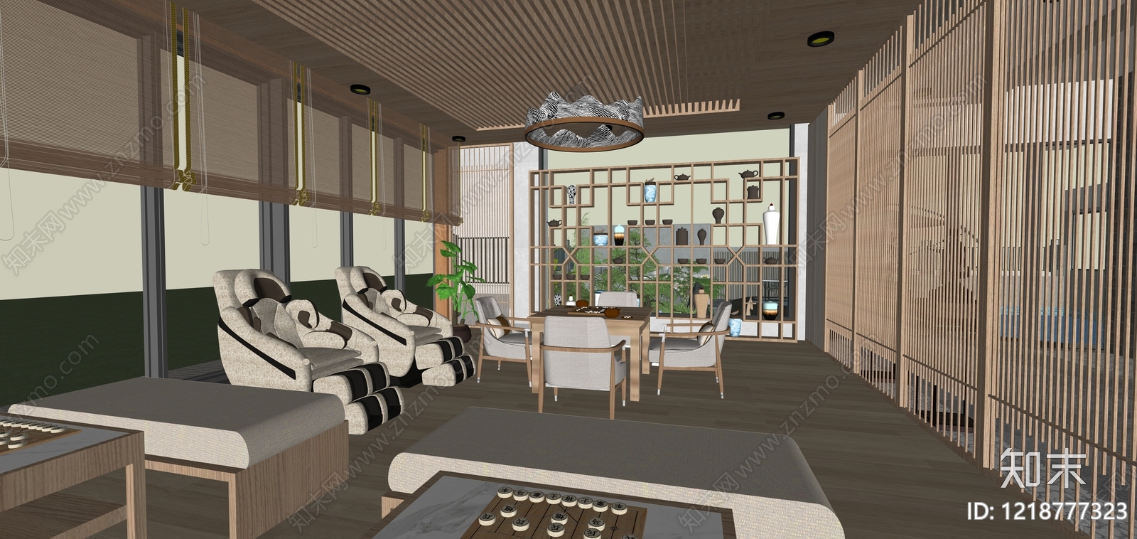 新中式茶室SU模型下载【ID:1218777323】