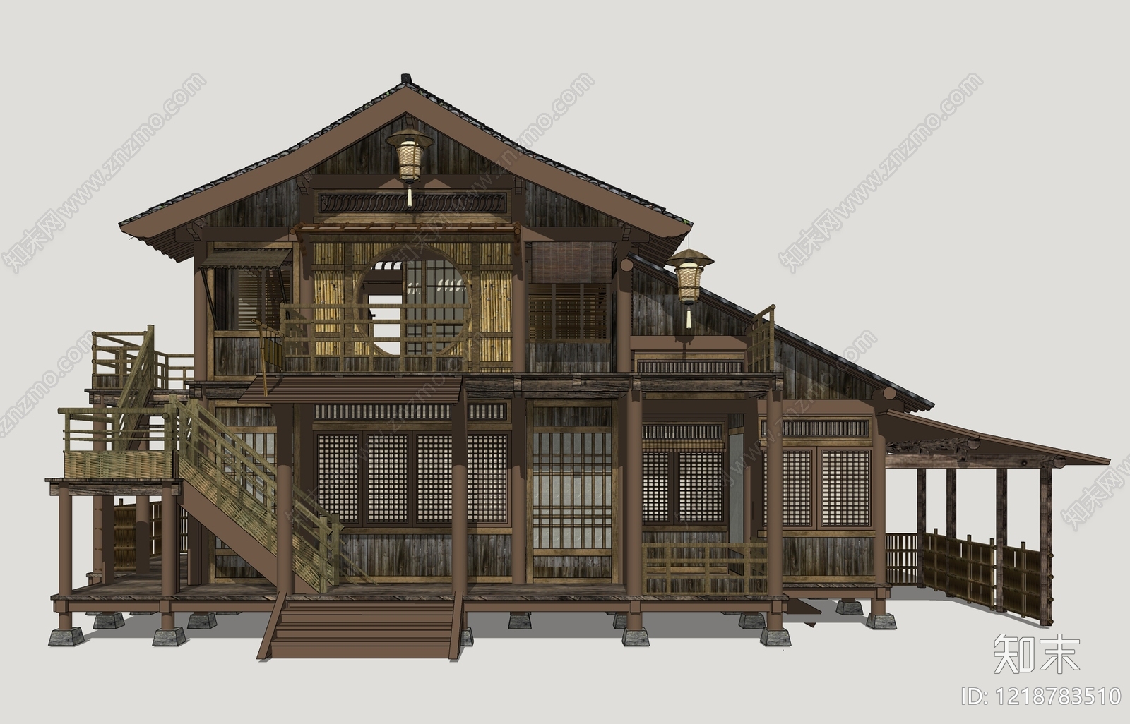 日式民宿建筑SU模型下载【ID:1218783510】