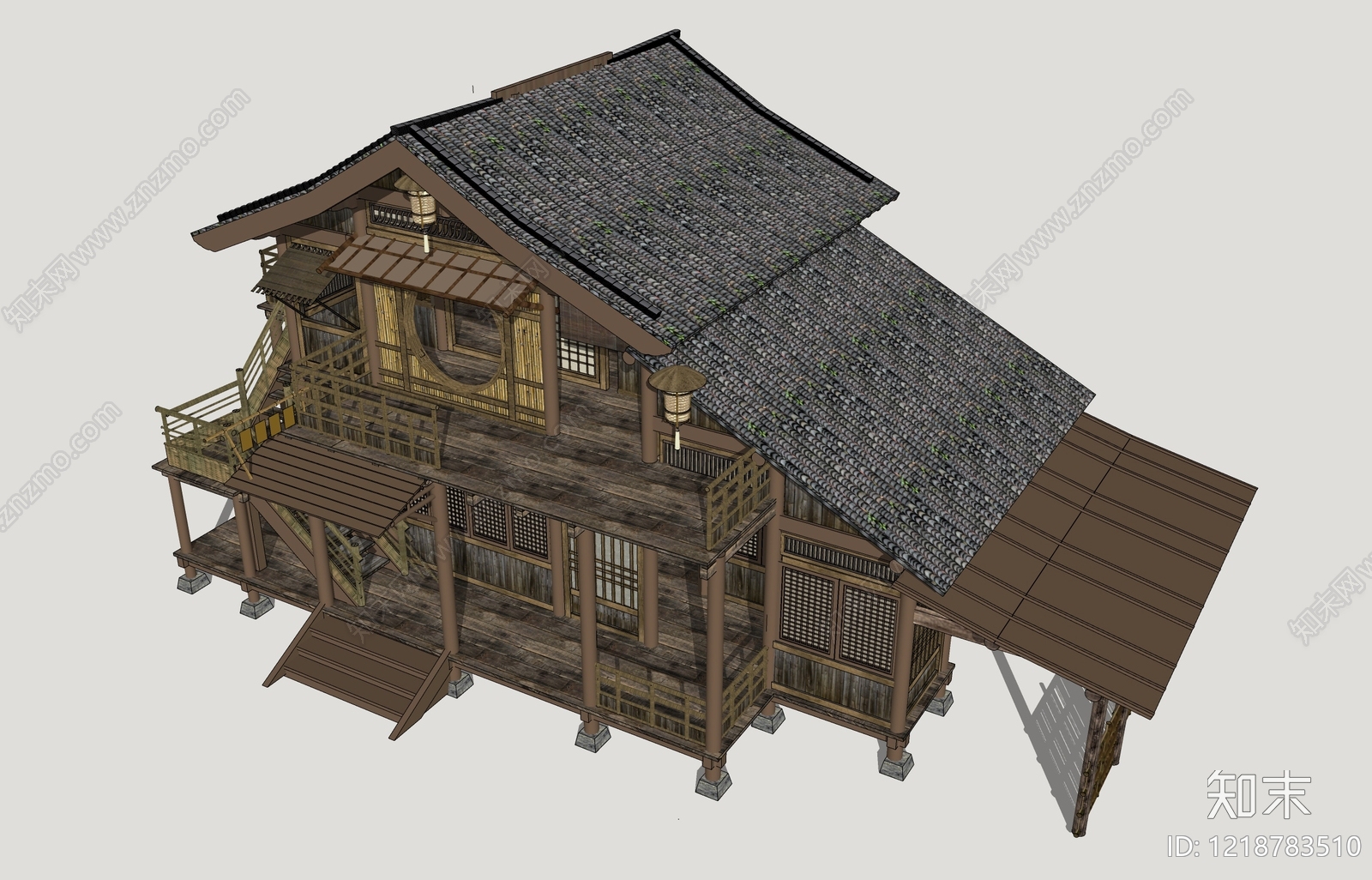 日式民宿建筑SU模型下载【ID:1218783510】