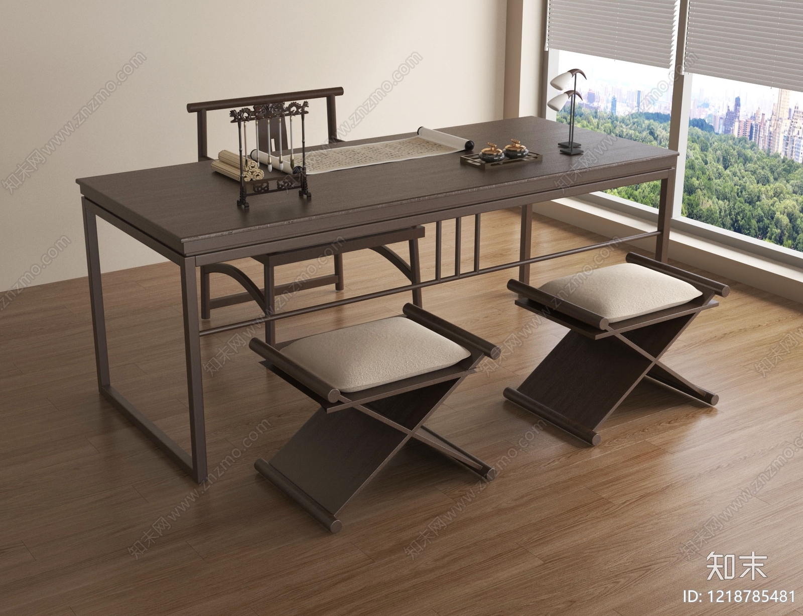 新中式书桌椅3D模型下载【ID:1218785481】
