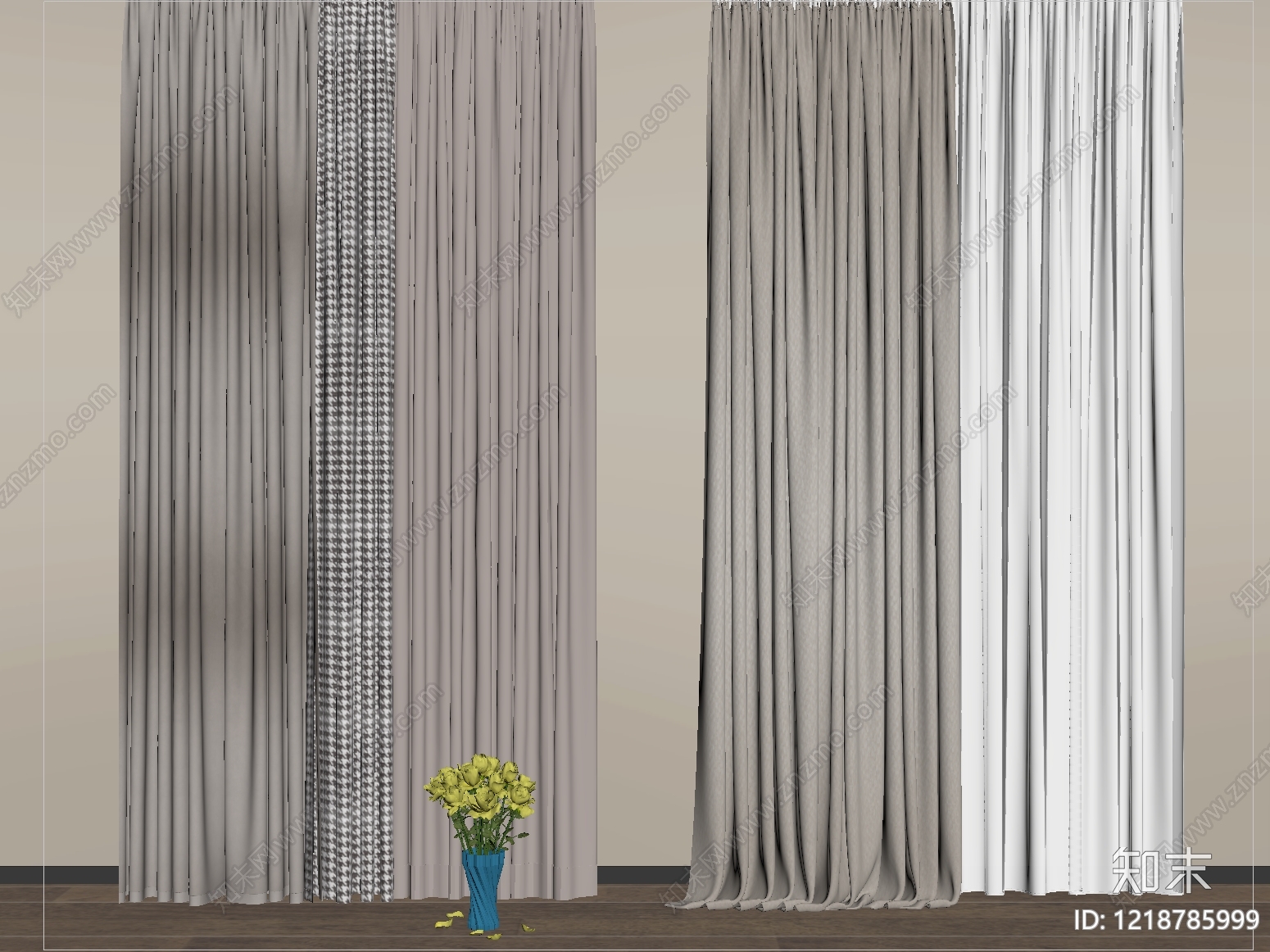 现代简约窗帘SU模型下载【ID:1218785999】