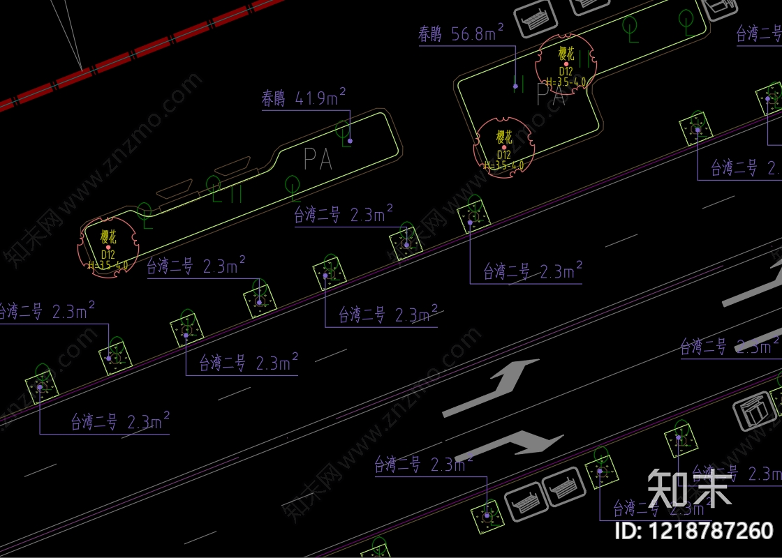 路侧绿化带景观cad施工图下载【ID:1218787260】