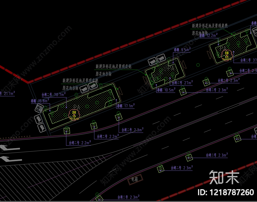 路侧绿化带景观cad施工图下载【ID:1218787260】