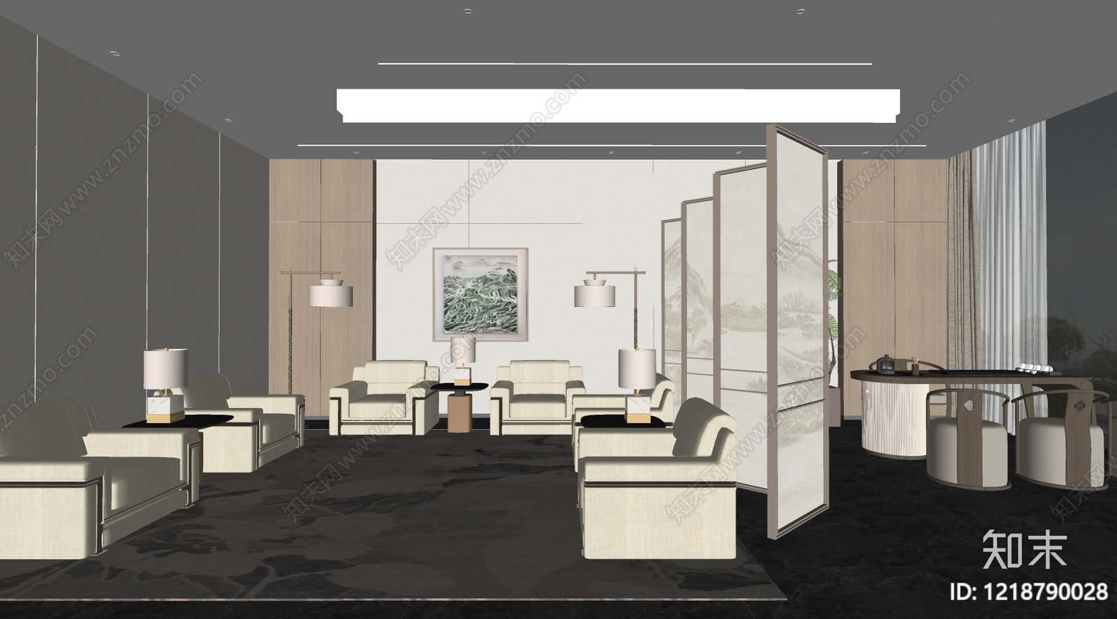 新中式接待室SU模型下载【ID:1218790028】