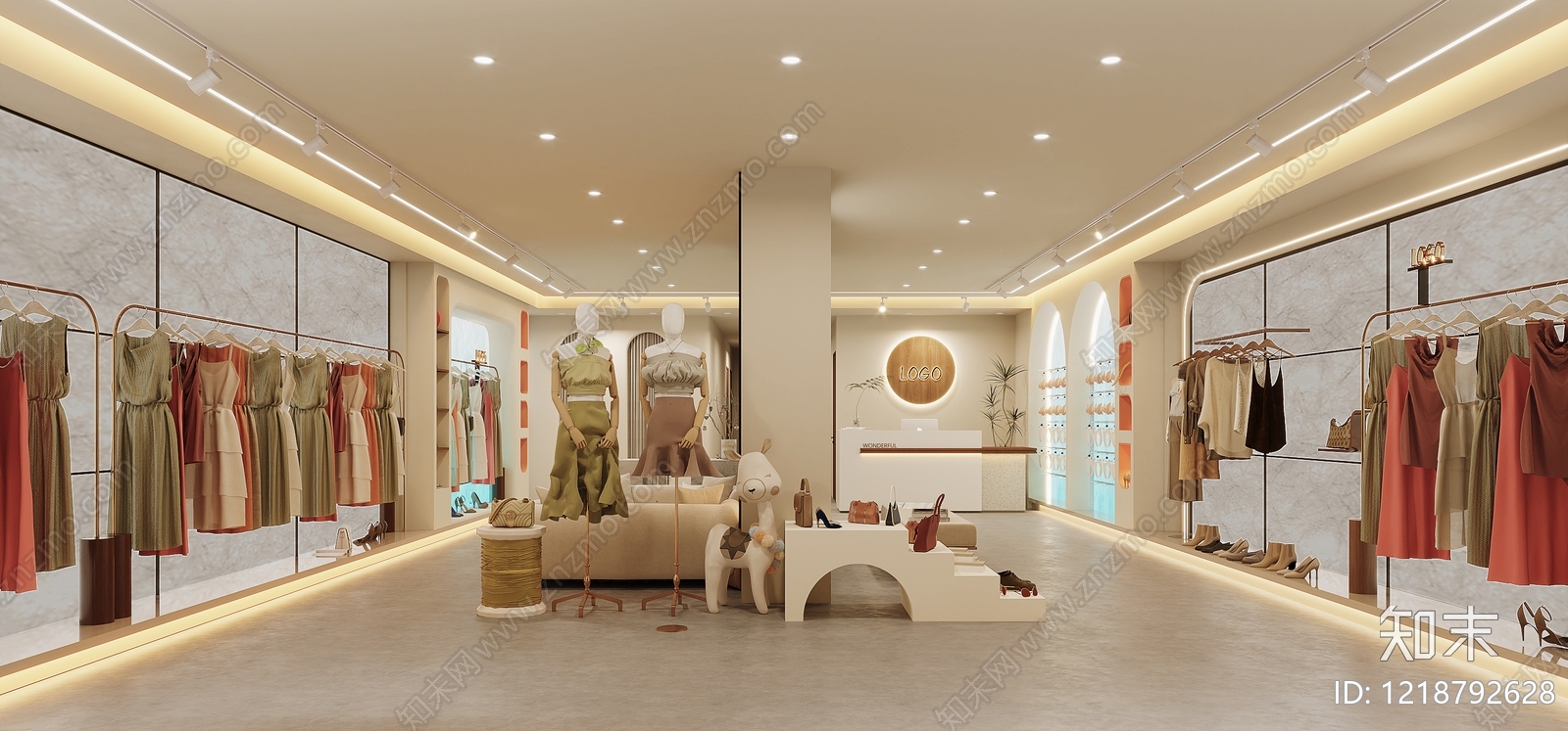 奶油风服装店3D模型下载【ID:1218792628】