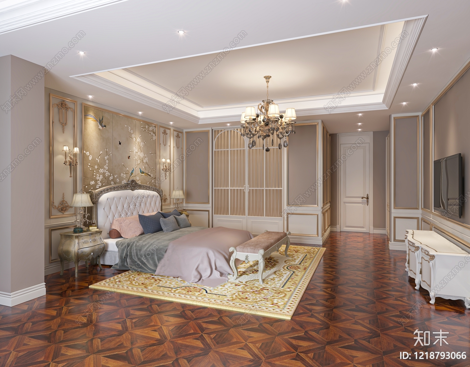 法式轻奢主卧3D模型下载【ID:1218793066】