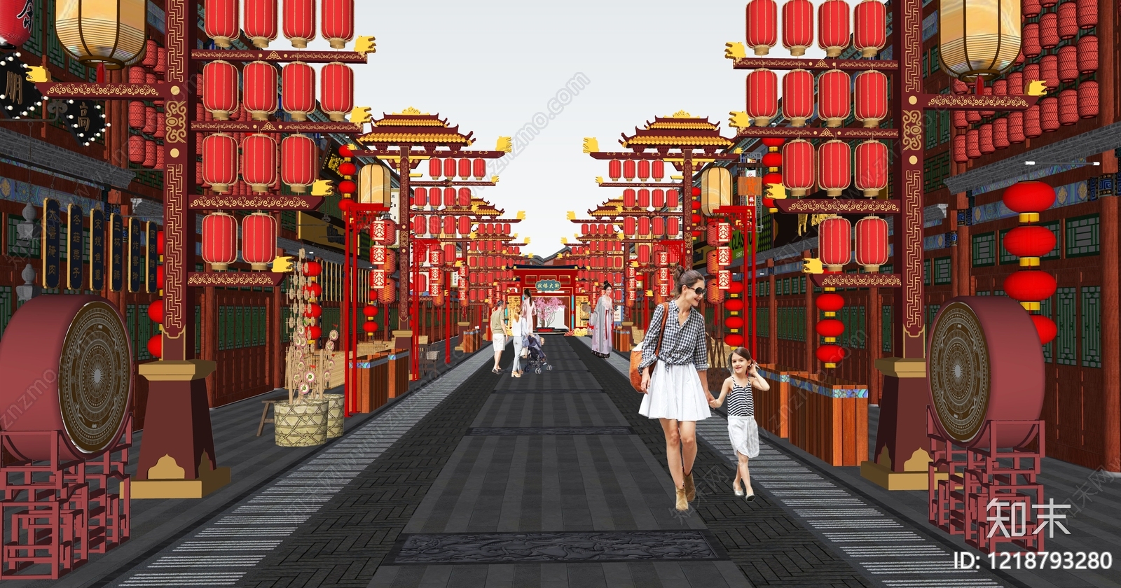 新中式商业街SU模型下载【ID:1218793280】