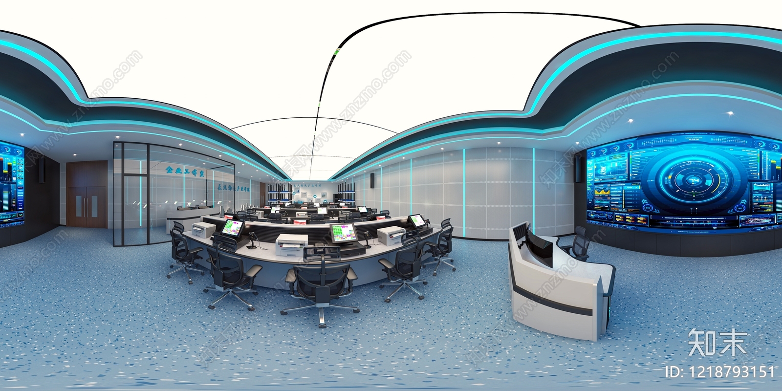 科技感现代风格指挥中心3D模型渲染效果图