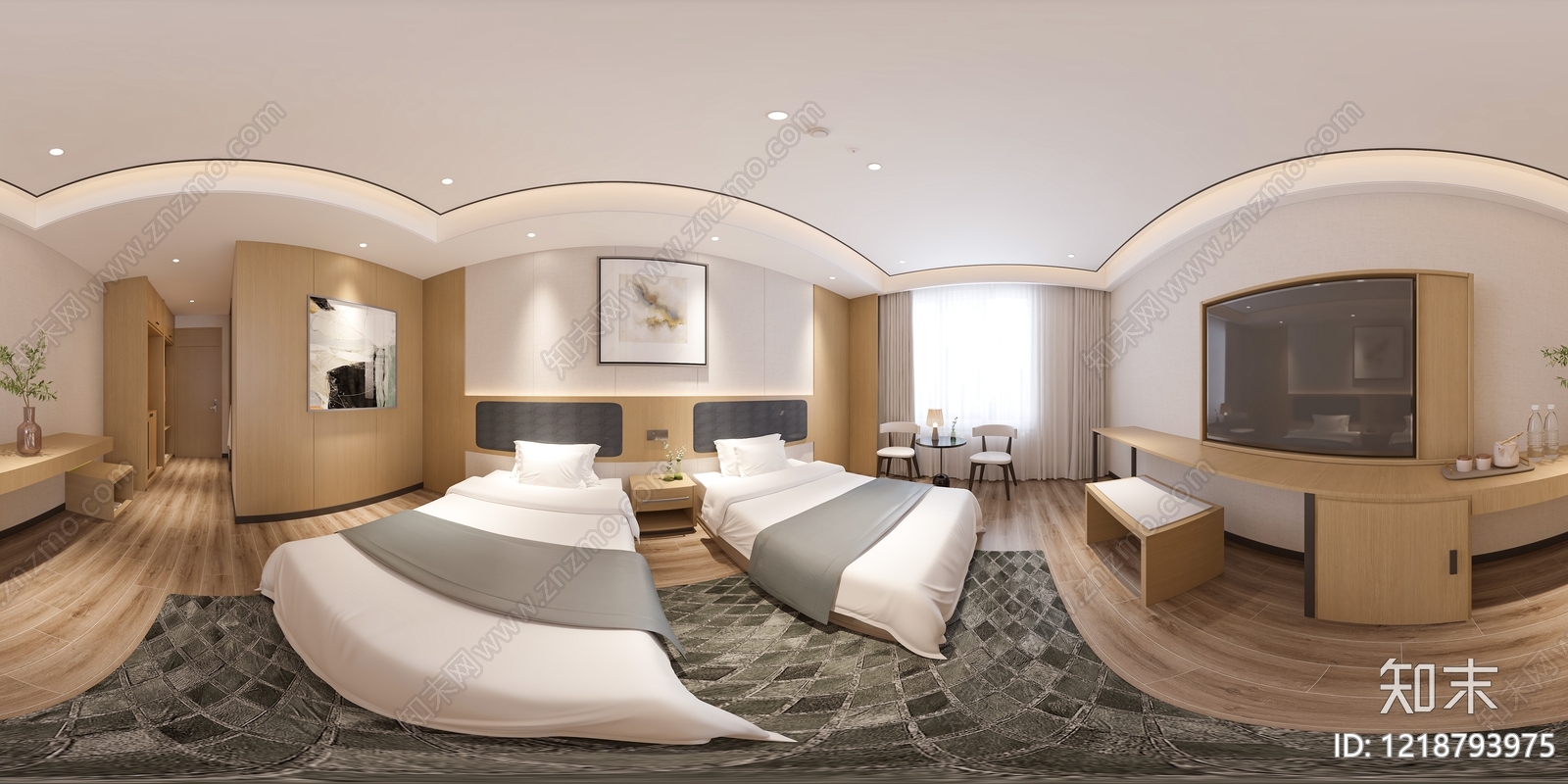 日式原木风酒店客房3D模型下载【ID:1218793975】