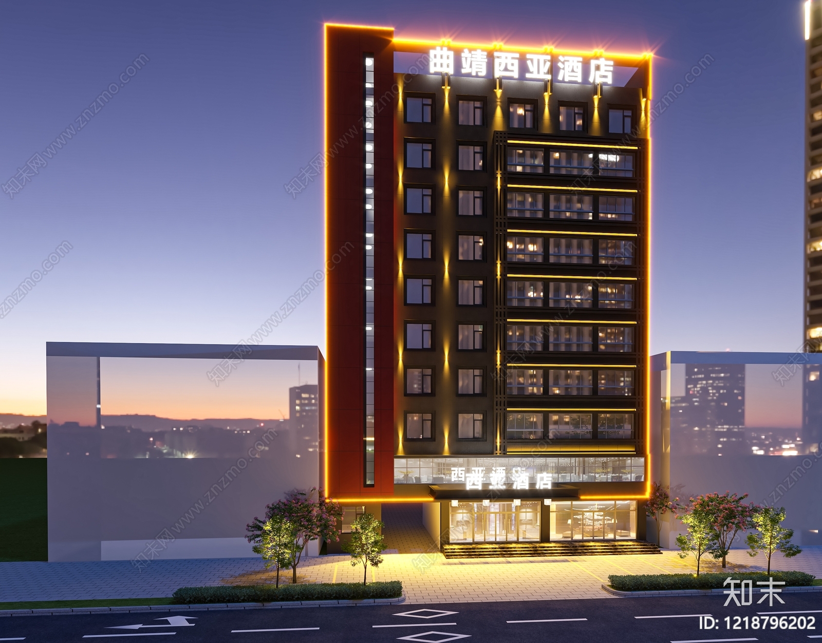 现代主义酒店外观3D模型下载【ID:1218796202】