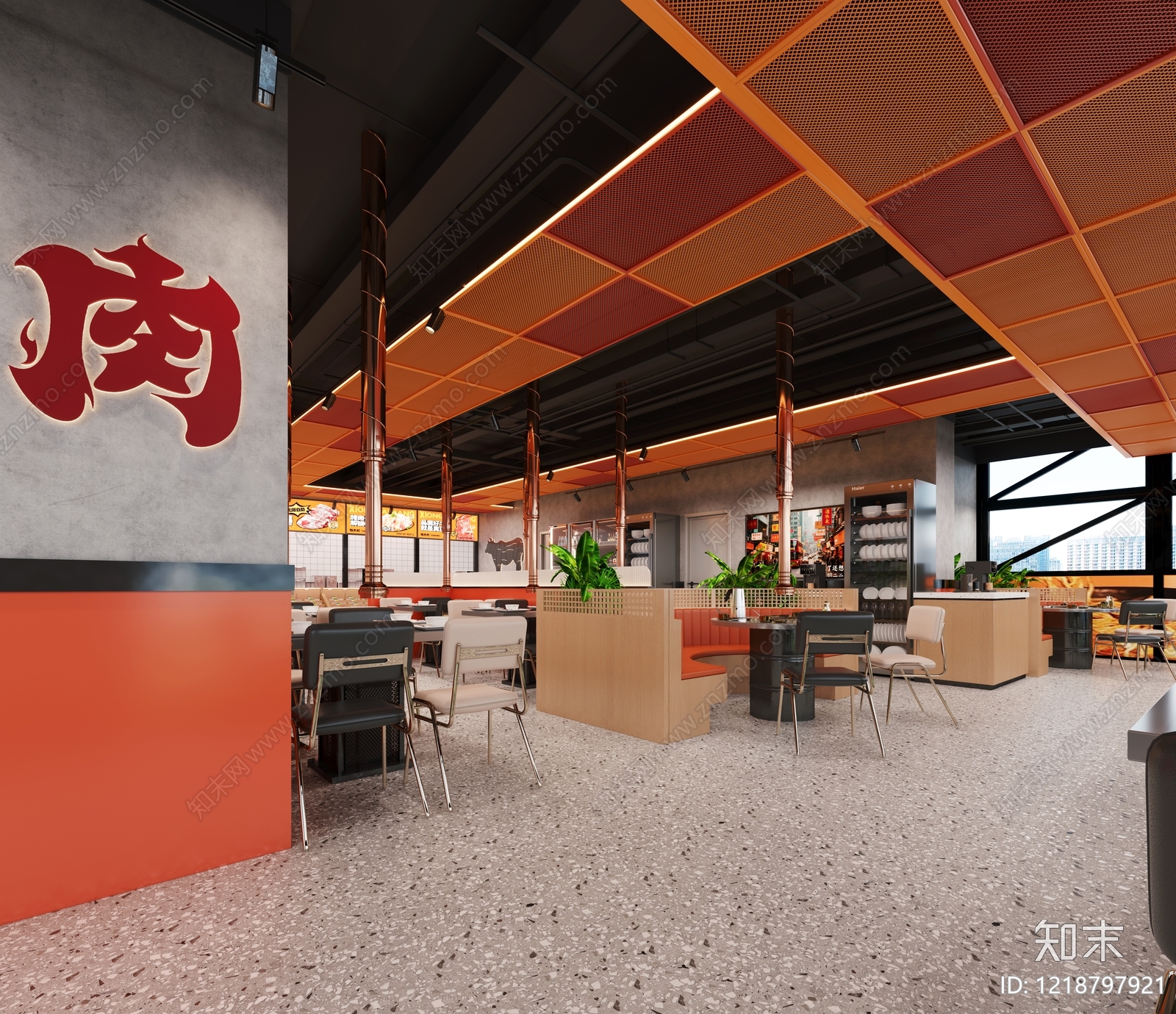 现代工业风烤肉店3D模型渲染效果图
