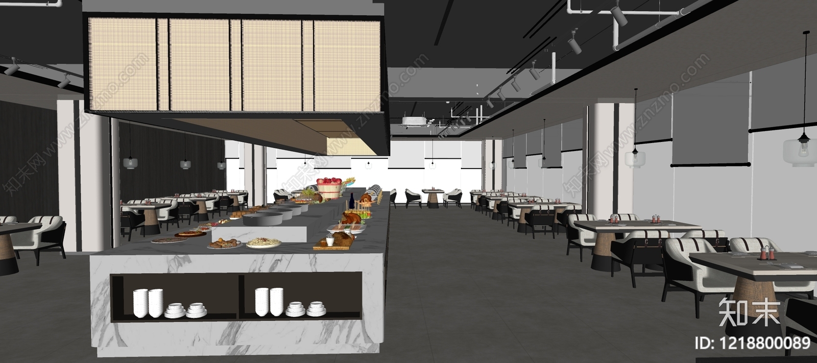 现代简约自助餐厅SU模型下载【ID:1218800089】