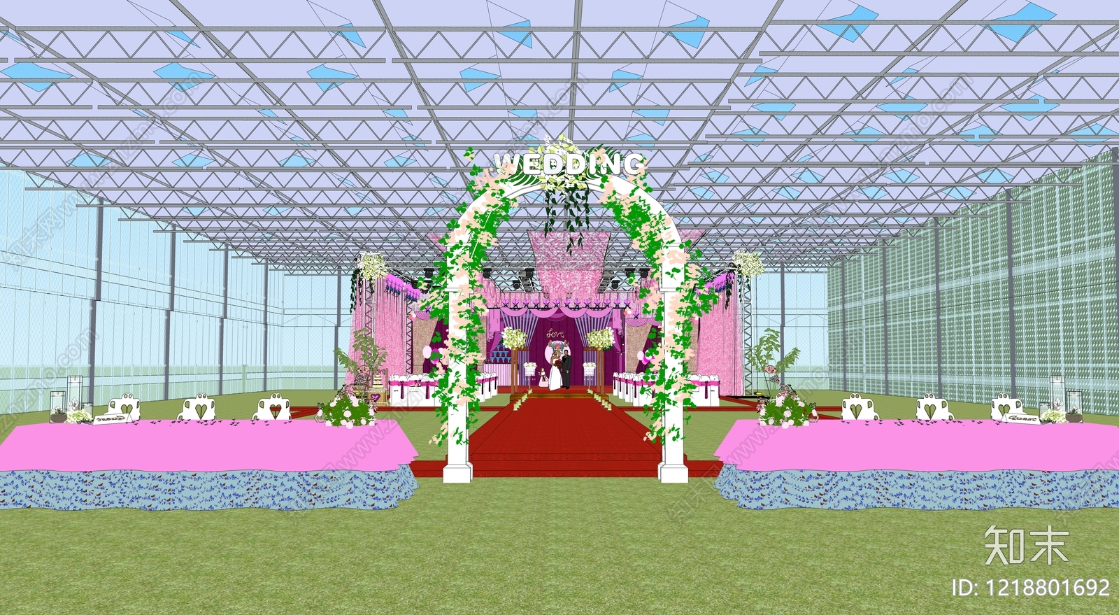 浪漫婚礼风温室大棚SU模型下载【ID:1218801692】