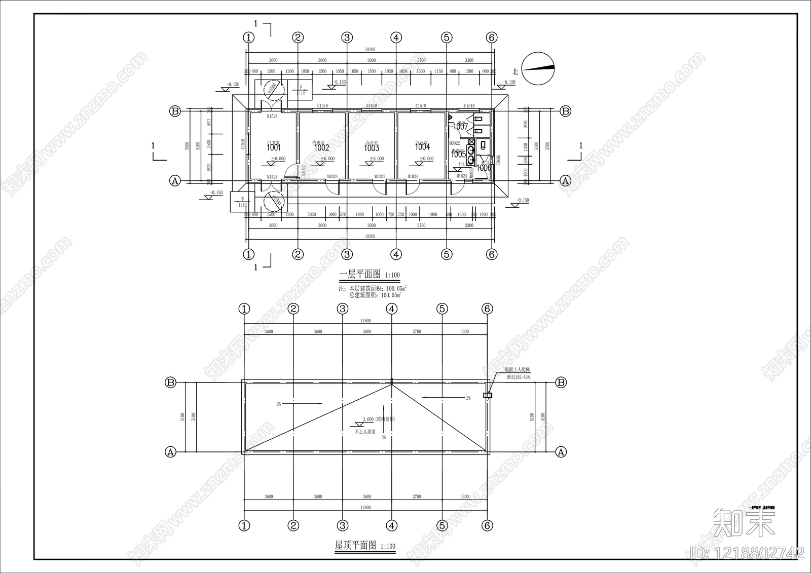 门卫室建筑cad施工图下载【ID:1218802742】