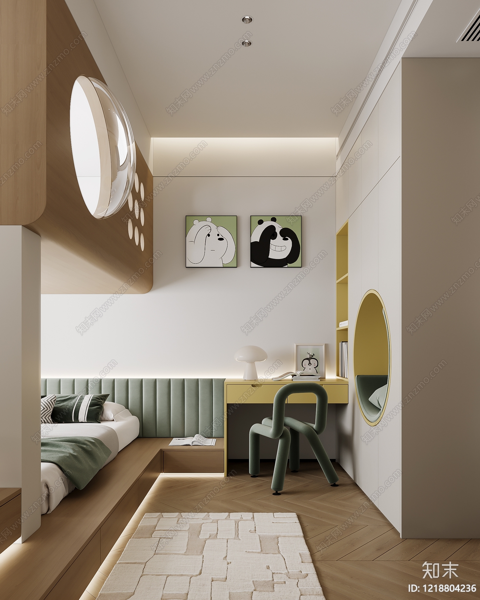奶油风通用儿童房3D模型下载【ID:1218804236】