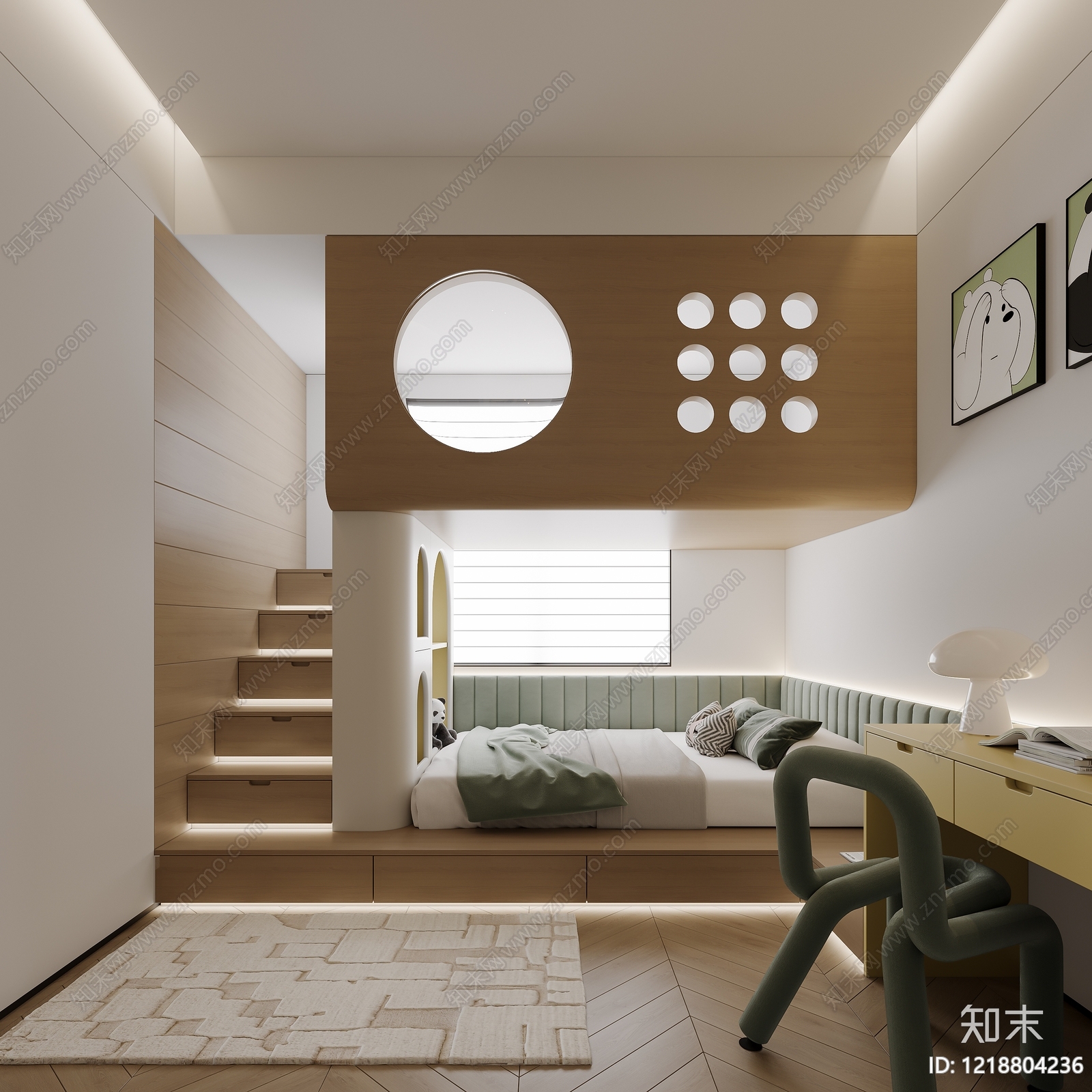 奶油风通用儿童房3D模型下载【ID:1218804236】