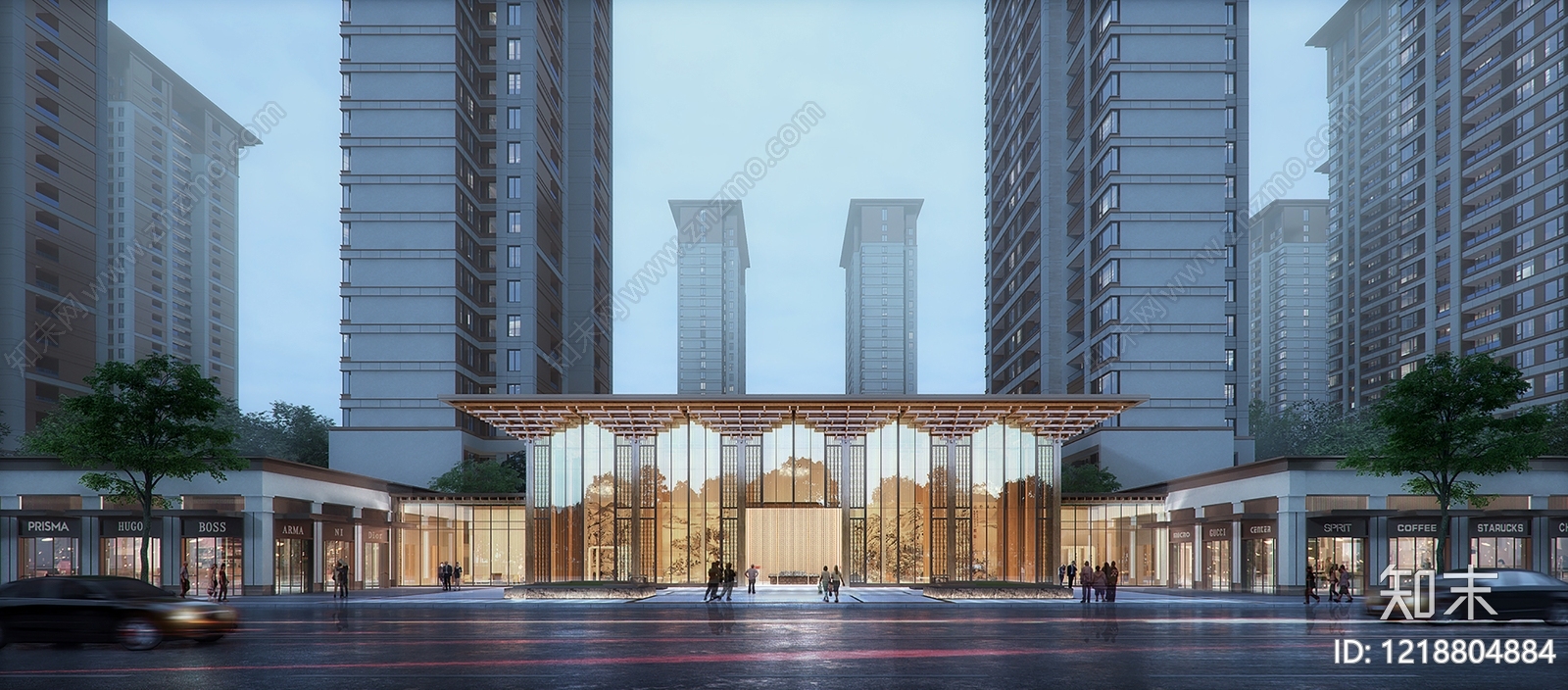 新中式售楼处外观3D模型渲染效果图