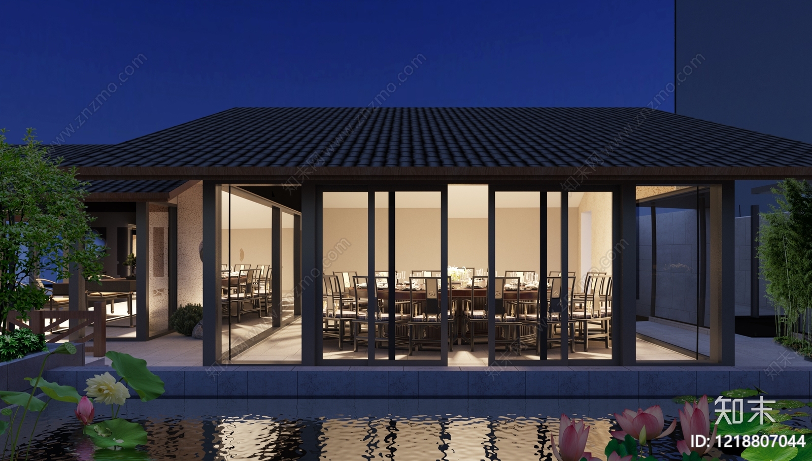 新中式屋顶花园3D模型下载【ID:1218807044】
