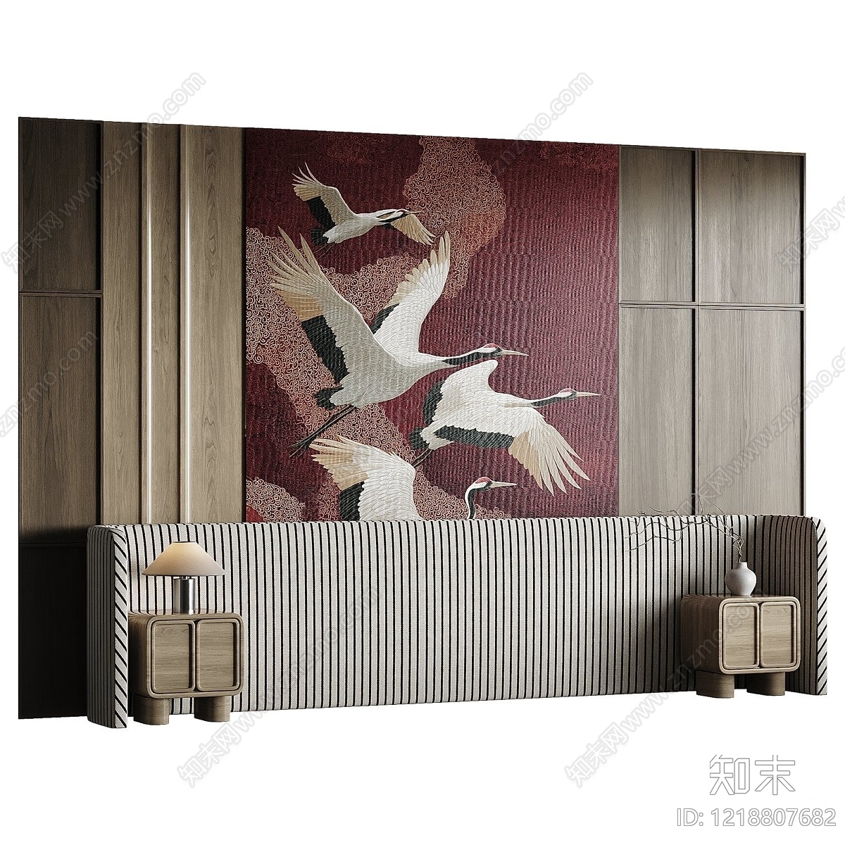 新中式床头背景墙3D模型下载【ID:1218807682】