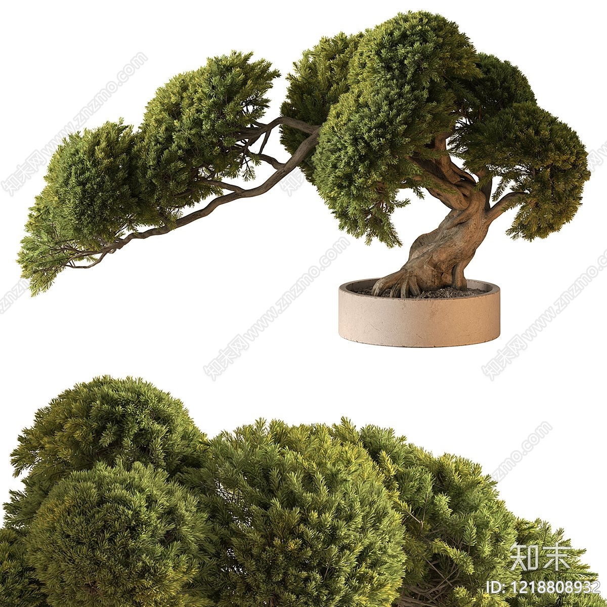 新中式盆景3D模型渲染效果图