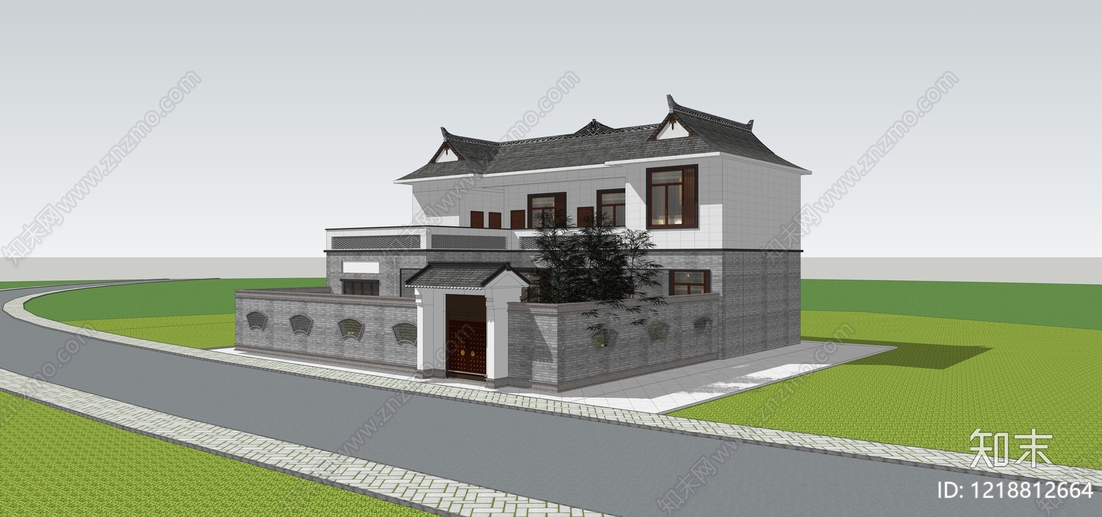 新中式乡村民房SU模型下载【ID:1218812664】
