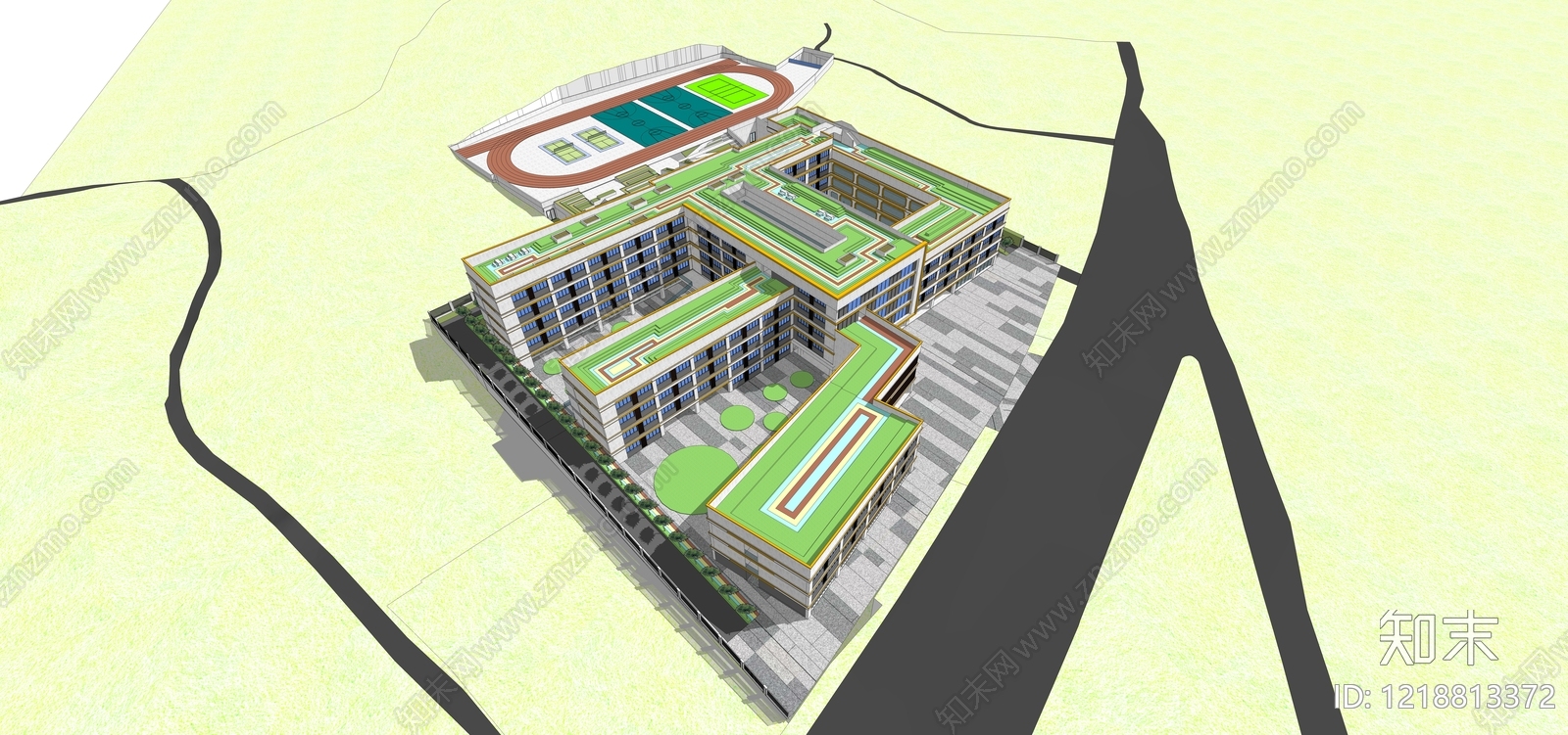 现代主义学校建筑SU模型下载【ID:1218813372】
