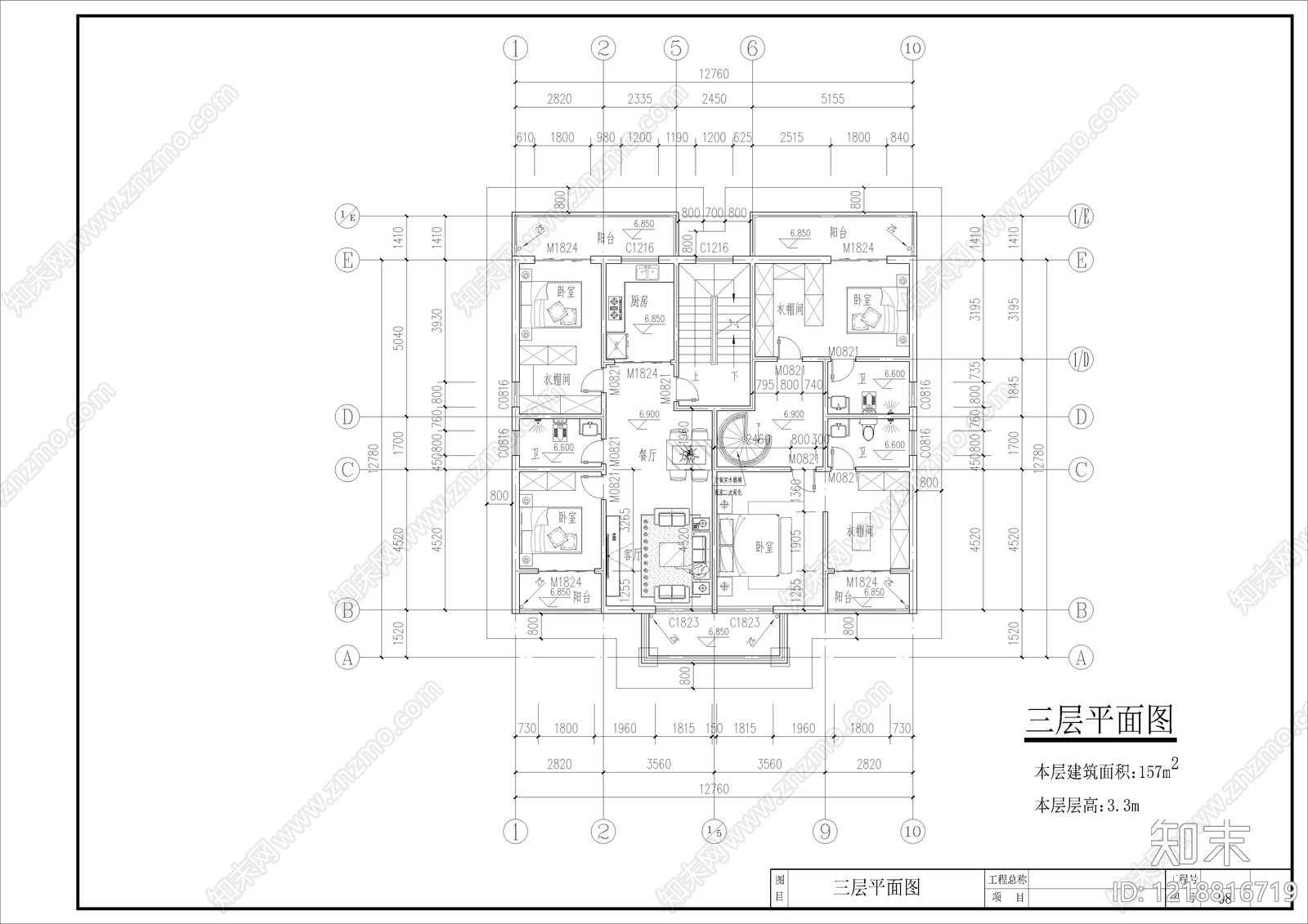 别墅建筑cad施工图下载【ID:1218816719】