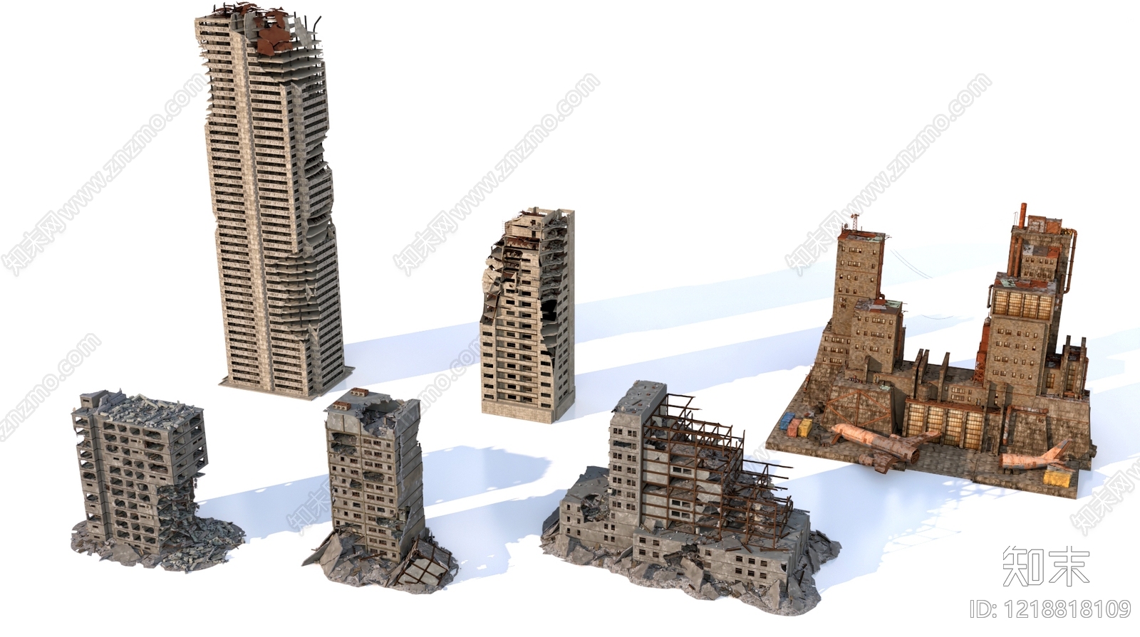 废墟朋克建筑外观3D模型渲染效果图