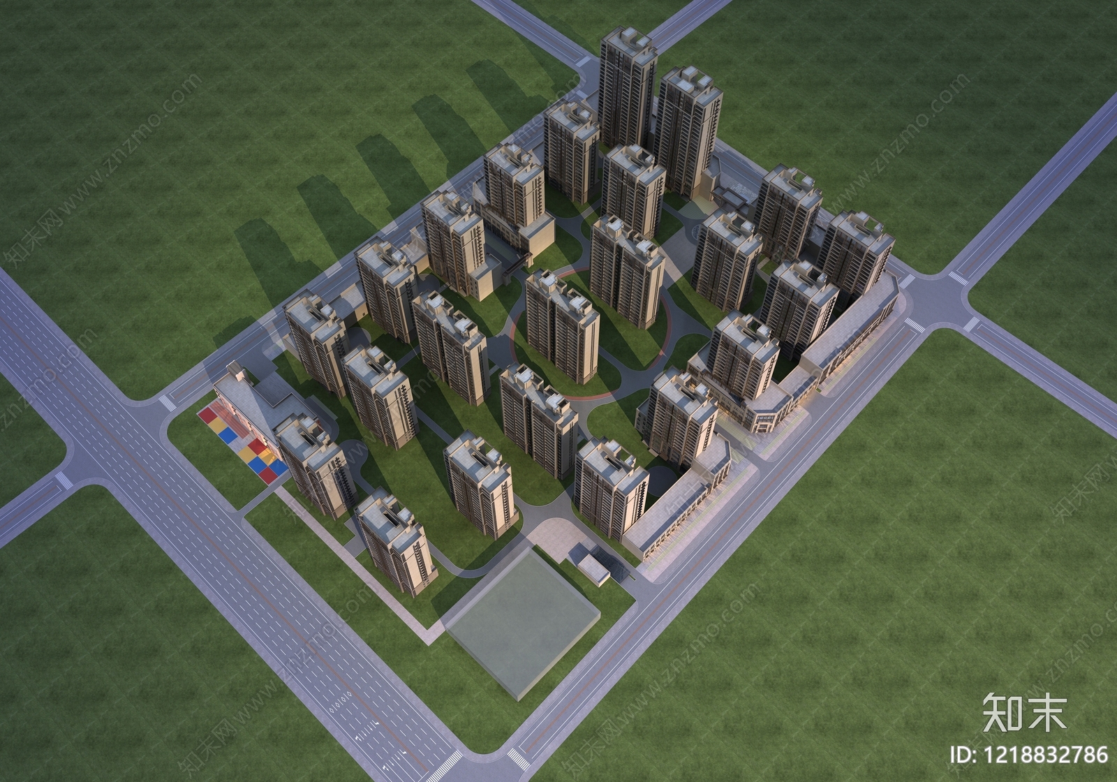 现代主义小高层住宅楼3D模型渲染效果图
