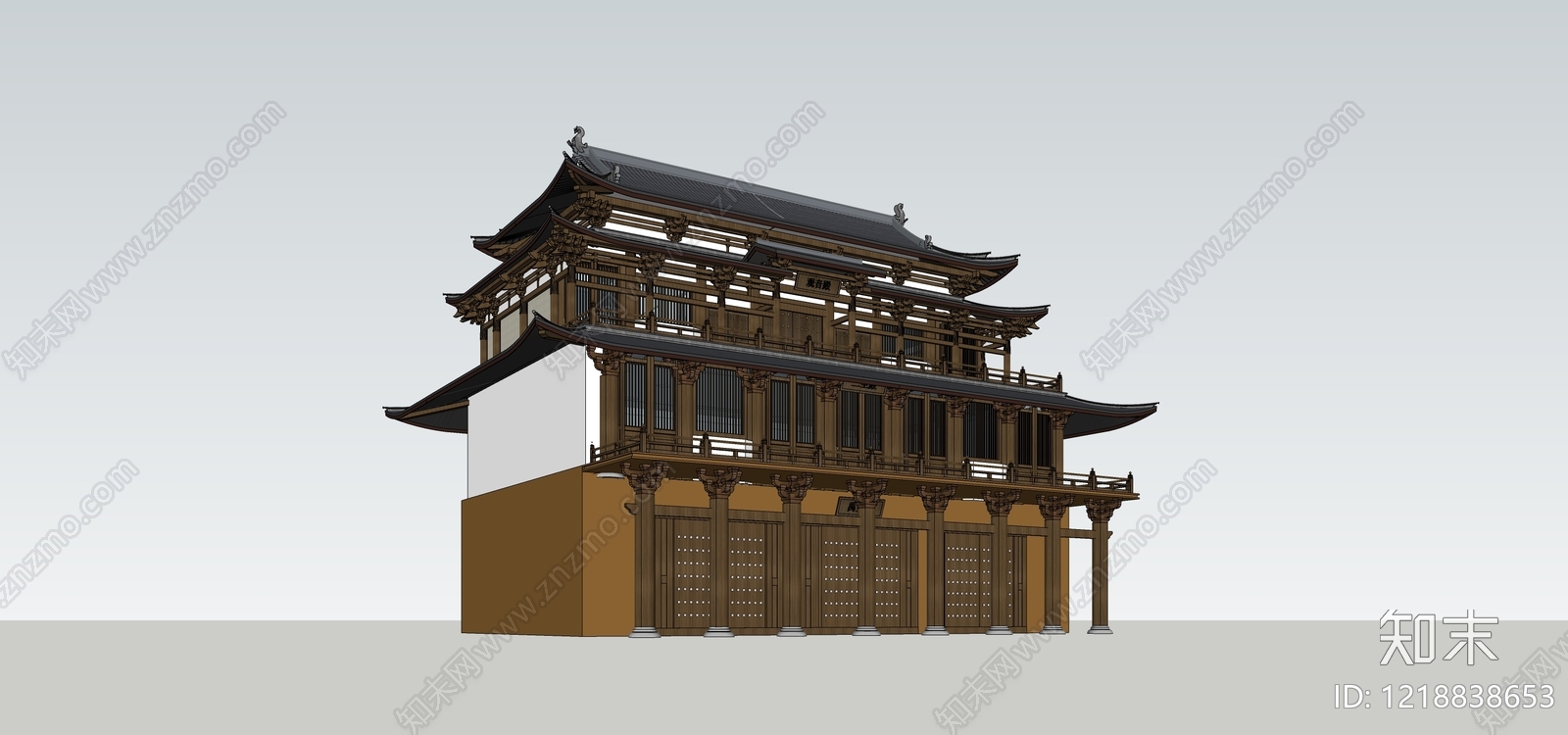 宋式美学寺庙建筑SU模型下载【ID:1218838653】