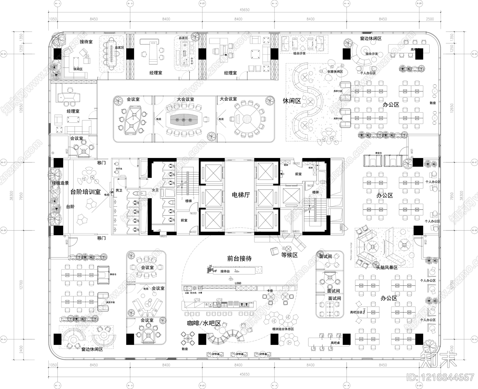 现代整体办公空间CAD图纸