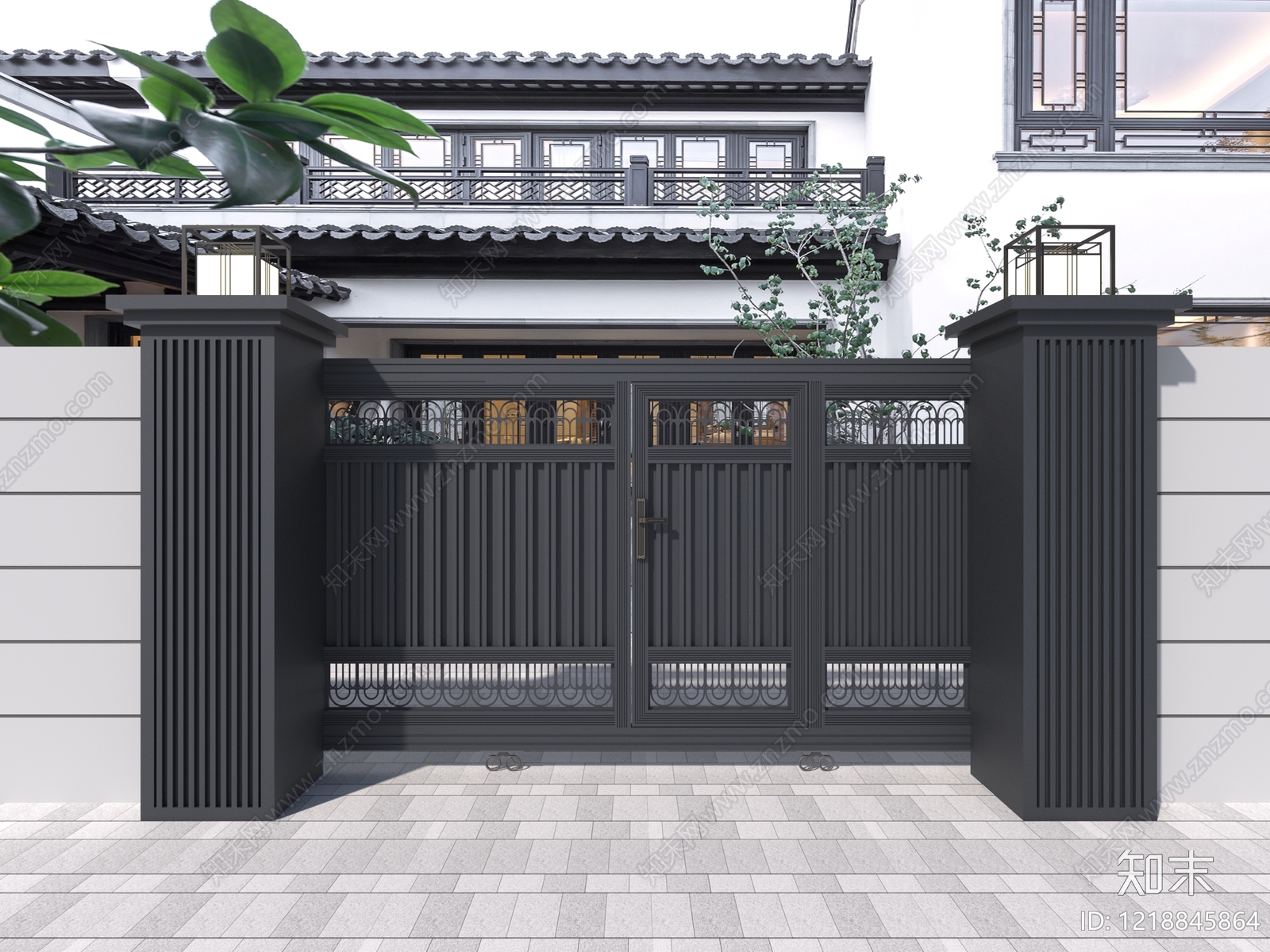 新中式大门3D模型渲染效果图