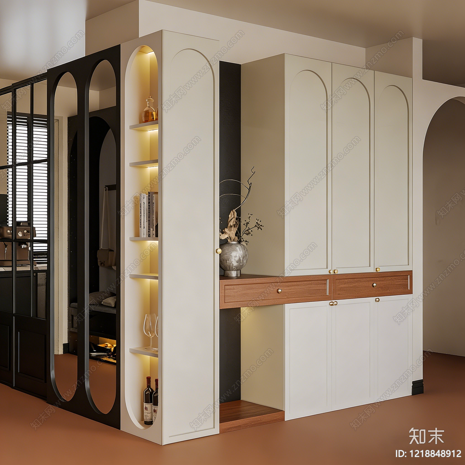 奶油风玄关柜3D模型下载【ID:1218848912】
