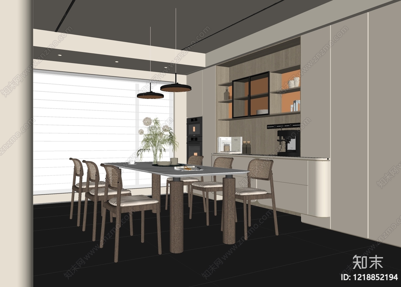 奶油风家居餐厅SU模型下载【ID:1218852194】