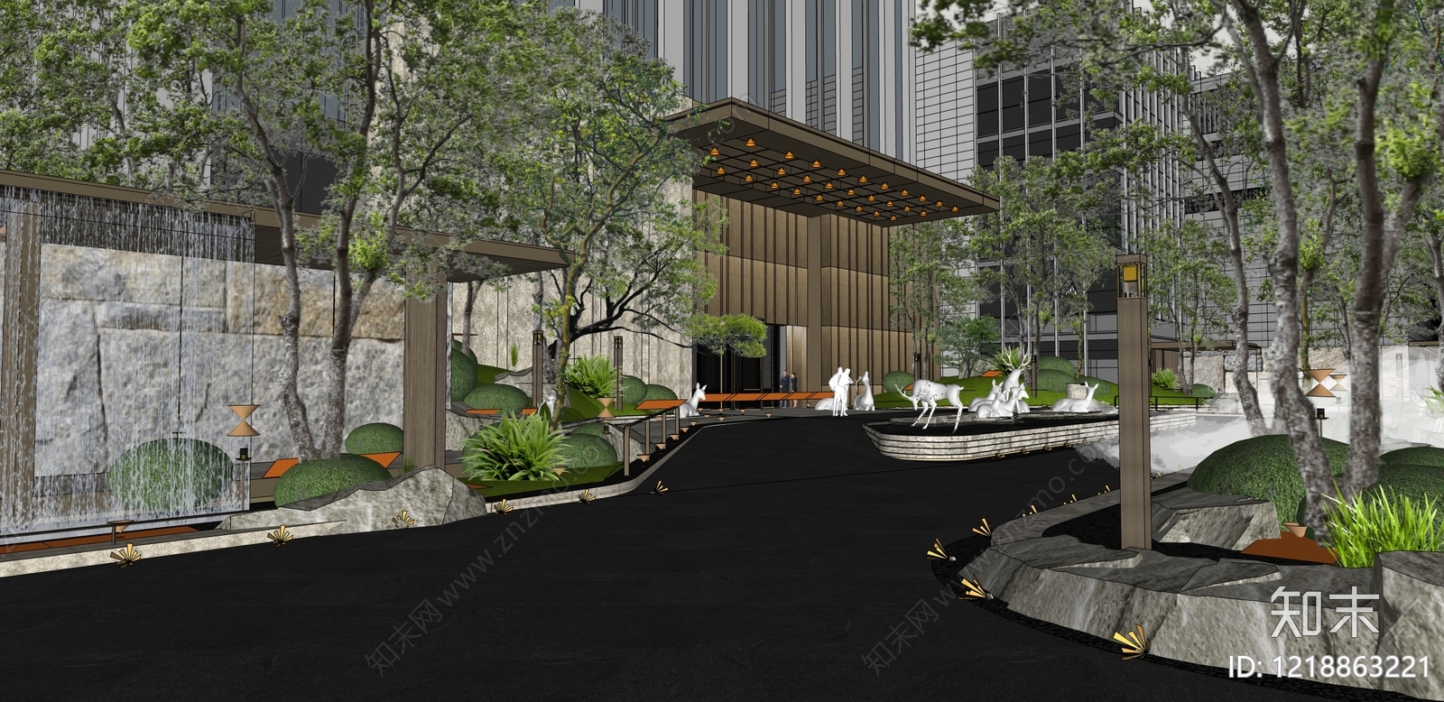 新中式景观酒店建筑SU模型草图